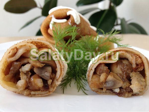 Блины с мясом и грибами