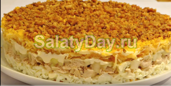 Слоеный салат курицы с апельсином и сыром