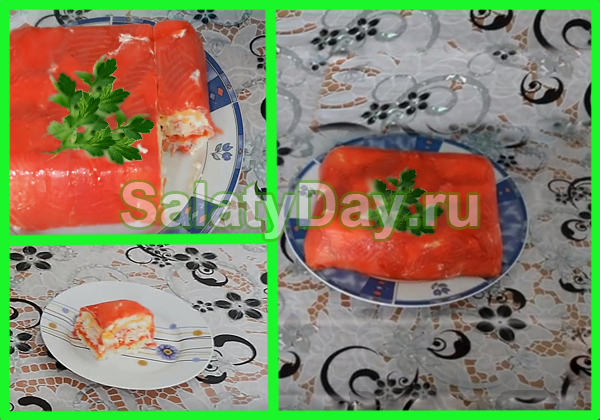 Слоеный салат с красной рыбой