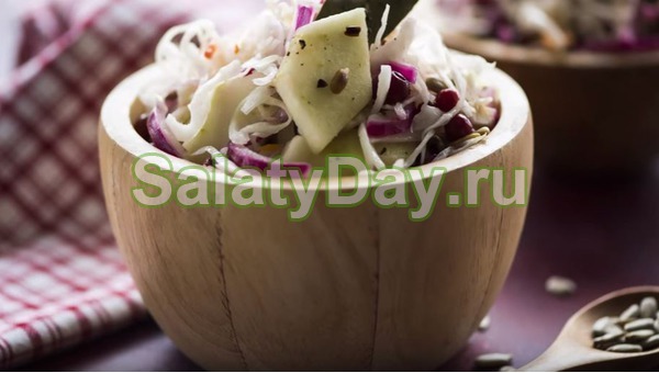 Салат из квашеной капусты с маринованным луком и брусникой