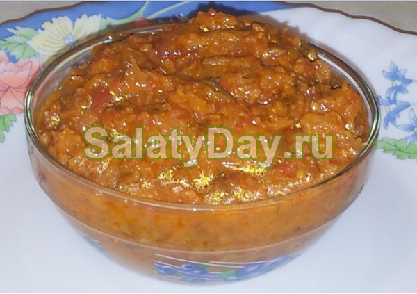 Икра из печёных овощей с жареными грибами
