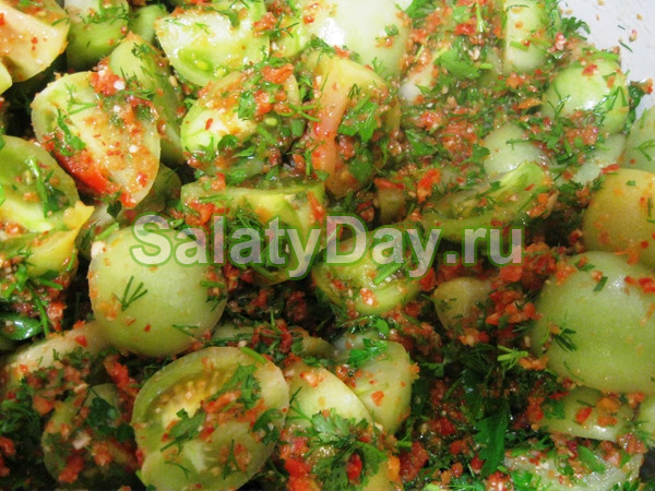 Простая закуска из зеленых помидоров по-грузински